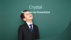  Presentation with school board - PPT theme having school boy portrait on board background background and a ocean colored foreground