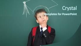  Presentation with academic - Presentation theme with school boy portrait with academic cap on board background background and a ocean colored foreground