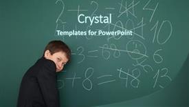  Presentation with school board - Beautiful slide deck featuring school boy solve math on the school board backdrop and a ocean colored foreground