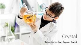  Presentation with lab test - PPT layouts consisting of school-boy-wearing-protection-glasses background and a white colored foreground