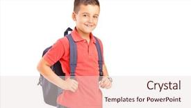  Presentation with backpack - Amazing slide set having school boy with backpack isolated backdrop and a  colored foreground