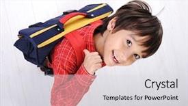 Presentation with backpack - Cool new presentation with school boy with backpack backdrop and a light gray colored foreground
