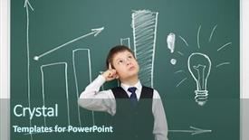  Presentation with school board - PPT layouts enhanced with school boy with painted lightbulb on board background and a ocean colored foreground