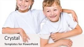  Presentation with space - Presentation theme featuring school boys girls background presentation - happy boy and girl behind background and a  colored foreground