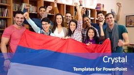  Presentation with victory - Cool new PPT theme with school boys girls background presentation - happy group of students backdrop and a  colored foreground