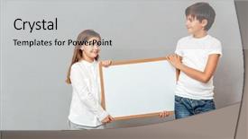  Presentation with happy young student girl holding - Beautiful presentation theme featuring school boys girls background presentation - happy little boy and girl backdrop and a  colored foreground