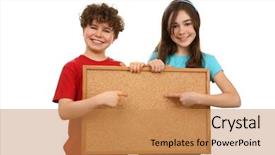  Presentation with noticeboard - Audience pleasing presentation consisting of school boys girls background presentation - kids holding noticeboard isolated backdrop and a coral colored foreground