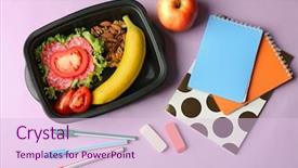  Presentation with lunch box - Audience pleasing PPT theme consisting of school breakfast - lunch box with food backdrop and a lemonade colored foreground