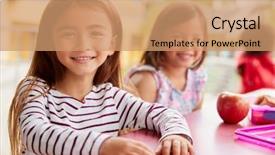  Presentation with lunch - PPT layouts having school breakfast - two young schoolgirls at lunch background and a coral colored foreground