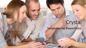  Presentation with meeting table - Presentation theme having school budget - business meeting around table background and a coral colored foreground