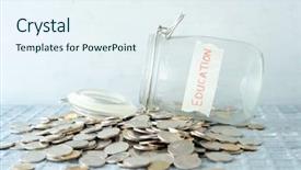  Presentation with education money - Slides enhanced with school budget - coins and glass money jar background and a sky blue colored foreground