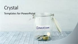  Presentation with education money - Presentation theme enhanced with school budget - coins in glass money jar background and a sky blue colored foreground