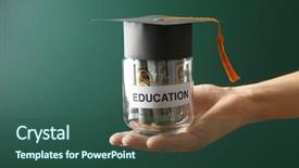  Presentation with education money - Slide deck featuring school budget - female hand holding glass jar background and a ocean colored foreground