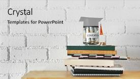  Presentation with education money - Amazing slide set having school budget - glass jar with money backdrop and a light gray colored foreground