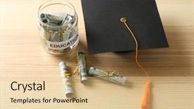  Presentation with education money - Theme having school budget - graduation hat and glass jar background and a lemonade colored foreground