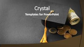  Presentation with school budget - Audience pleasing slides consisting of school budget - graduation hat dollar banknotes backdrop and a dark gray colored foreground