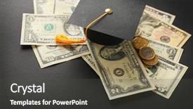  Presentation with graduation black graduate hat - Cool new slides with school budget - graduation hat dollar banknotes backdrop and a dark gray colored foreground