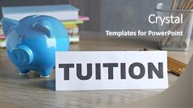  Presentation with piggy bank - Audience pleasing theme consisting of school budget - paper with word tuition backdrop and a gray colored foreground