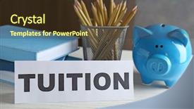  Presentation with piggy bank - PPT layouts featuring school budget - paper with word tuition background and a tawny brown colored foreground