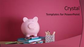  Presentation with piggy bank - Colorful PPT theme enhanced with school budget - piggy bank with books coins backdrop and a red colored foreground