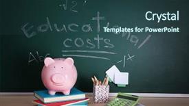  Presentation with piggy bank - PPT layouts featuring school budget - piggy bank with stationery background and a ocean colored foreground