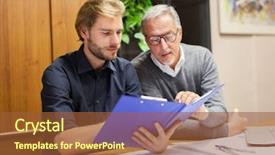  Presentation with school budget - Presentation theme having school budget - two employees at work background and a tawny brown colored foreground