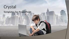  Presentation with school building - Amazing theme having school building - child with rucksack sitting backdrop and a lemonade colored foreground