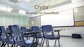  Presentation with classroom - Amazing PPT theme having school building - empty classroom with chair backdrop and a sky blue colored foreground