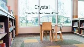  Presentation with school building - Audience pleasing PPT theme consisting of school building - interior of library with bookshelves backdrop and a sky blue colored foreground