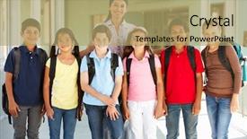  Presentation with pre diabetes screening guideline - Amazing slide set having school building - pre teen schoolchildren with teacher backdrop and a coral colored foreground