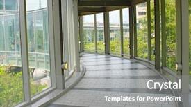  Presentation with school building - Presentation design featuring school building background - spacious hallway in a public background and a gray colored foreground