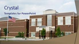  Presentation with school building - Audience pleasing presentation design consisting of school building with flag backdrop and a sky blue colored foreground