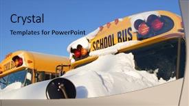  Presentation with buses - Presentation theme featuring school buses in a row background and a teal colored foreground