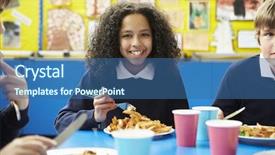  Presentation with school cafeteria - Theme featuring school cafeteria - schoolchildren sitting at table eating background and a ocean colored foreground