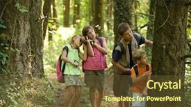  Presentation with camp - Audience pleasing presentation theme consisting of school camp - children looking into woods backdrop and a tawny brown colored foreground