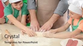  Presentation with teacher - Audience pleasing slide deck consisting of school camp - group of children and teacher backdrop and a lemonade colored foreground