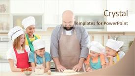  Presentation with school children - Beautiful presentation theme featuring school camp - group of children and teacher backdrop and a cream colored foreground