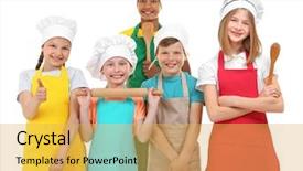  Presentation with school children - Slides featuring school camp - group of children on white background and a yellow colored foreground