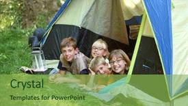  Presentation with tent - Theme featuring school camp - group of kids in tent background and a seafoam green colored foreground