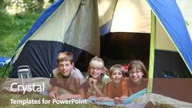  Presentation with kids choir - Audience pleasing presentation design consisting of school camp - group of kids in tent backdrop and a tawny brown colored foreground