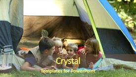  Presentation with tent - Presentation theme featuring school camp - group of kids in tent background and a tawny brown colored foreground