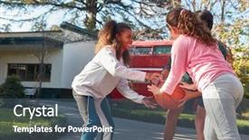  Presentation with physical education - Audience pleasing PPT layouts consisting of school camp - group of kids is playing backdrop and a ocean colored foreground