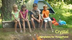  Presentation with campfire - Audience pleasing slides consisting of school camp - kids roasting marshmallows at campfire backdrop and a violet colored foreground
