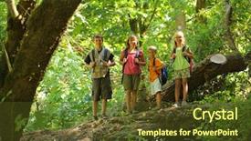  Presentation with school kids - Presentation design enhanced with school camp - portrait of four kids standing background and a tawny brown colored foreground