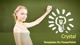  Presentation with teacher - PPT layouts consisting of school chalkboard - portrait of young female teacher background and a tawny brown colored foreground