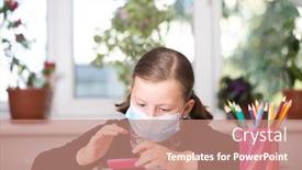  Presentation with child protection - Beautiful presentation theme featuring school-child-wearing-mask backdrop and a coral colored foreground