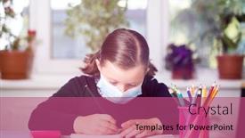  Presentation with child protection - Beautiful presentation theme featuring school-child-wearing-mask backdrop and a coral colored foreground