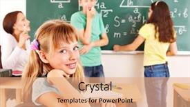  Presentation with math teacher - PPT theme enhanced with school child with teacher background and a coral colored foreground