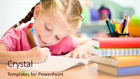  Presentation with school desk - Presentation theme with beef noodle soup bowl with white on a wooden floor background and a gray colored foreground