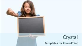  Presentation with blackboard - Cool new slide deck with school children background presentation - brunette hispanic girl holding blackboard backdrop and a sky blue colored foreground